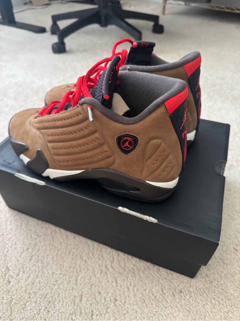 Jordan Men's Brown Suede Sneakers with Red Laces - Picture 2 of 3